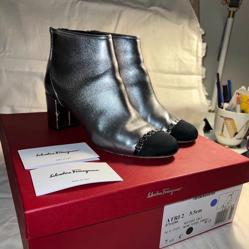 Salvatore Ferragamo captoe silver booties